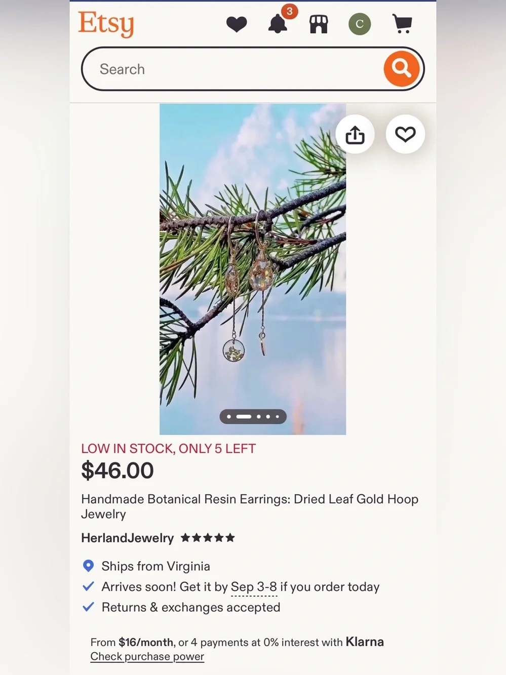 Herland Jewelry Botanical Resin Earrings
